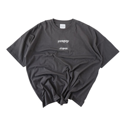 Hierarchy Studios - Wide Calligraphy Logo Oversized T-Shirt Grey