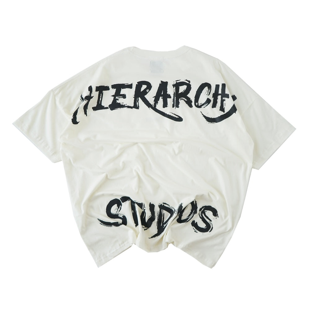 Hierarchy Studios - Wide Calligraphy Logo Oversized T-Shirt White