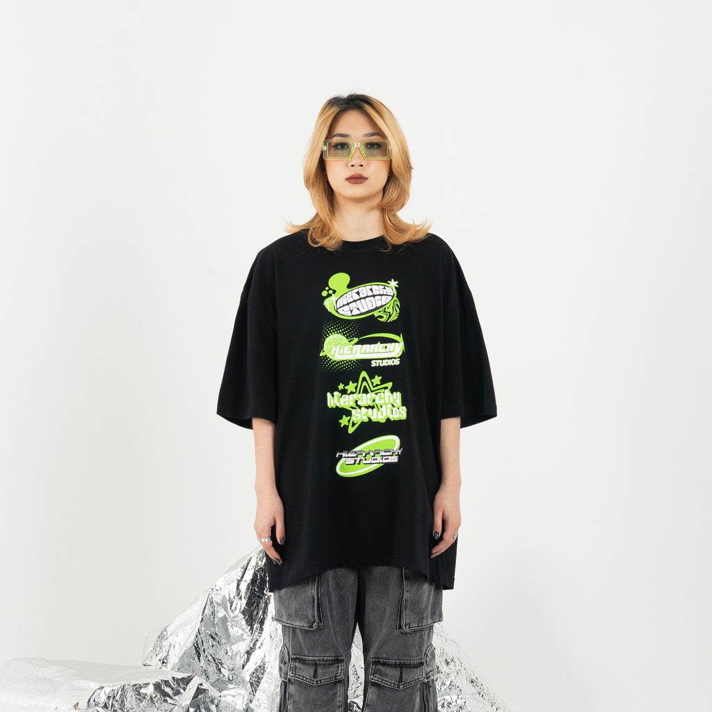 HIERARCHY STUDIOS New Error - Black Y2K Logo Oversized T-Shirt