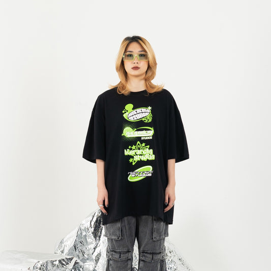 HIERARCHY STUDIOS New Error - Black Y2K Logo Oversized T-Shirt