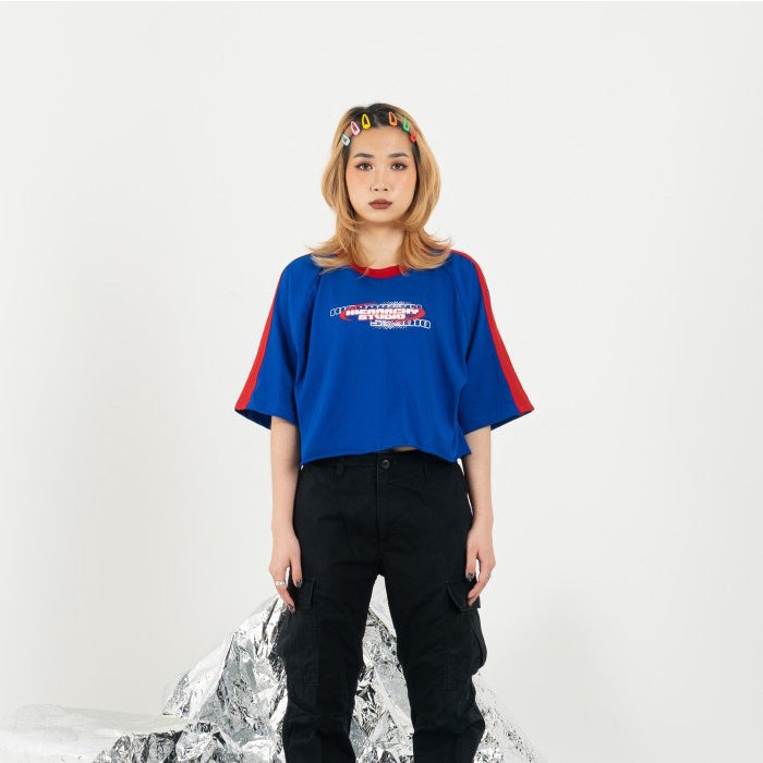 HIERARCHY STUDIOS New Error - Blue Colorblock Cropped T-Shirt