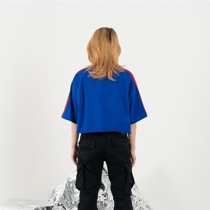 HIERARCHY STUDIOS New Error - Blue Colorblock Cropped T-Shirt