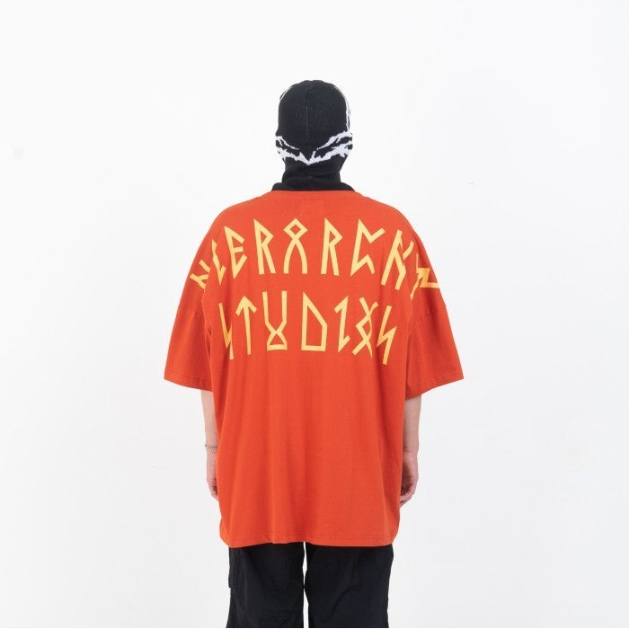 Hierarchy Studios - Runic Wide Logo Oversized T-Shirt Brick Red